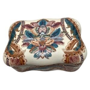 Aztec Trinket Box Southwestern Feathers‎ Rectangular Table Decor Ceramic Gift